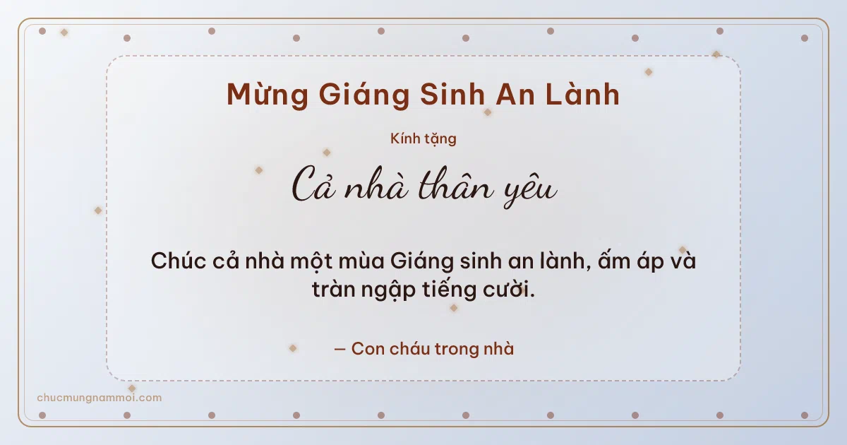 Thiệp Giáng sinh cho gia đình: Kim tuyến đêm Noel trên nền sương bạc. Chúc cả nhà một mùa Giáng sinh an lành, ấm áp… (Bản ngang)
