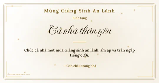 Thiệp Giáng sinh cho gia đình: Kim tuyến trên nền trắng vàng kim