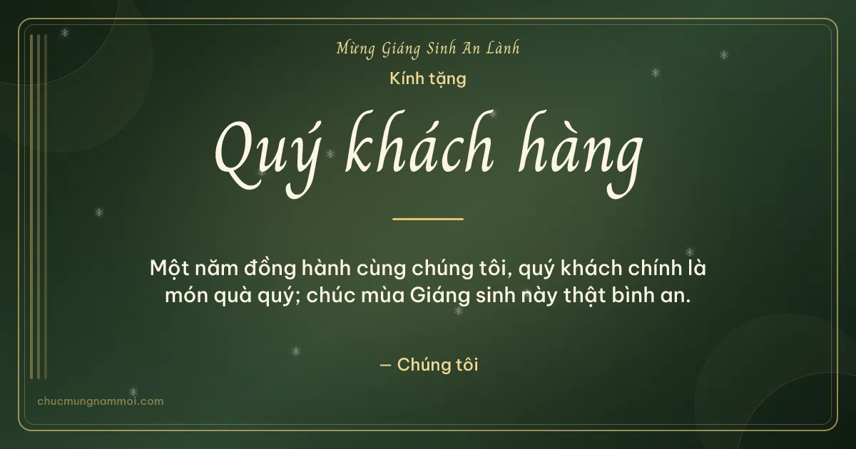 Thiệp Giáng sinh cho khách hàng: Xanh rêu vàng kim lãng mạn. Một năm đồng hành cùng chúng tôi… (Bản ngang)