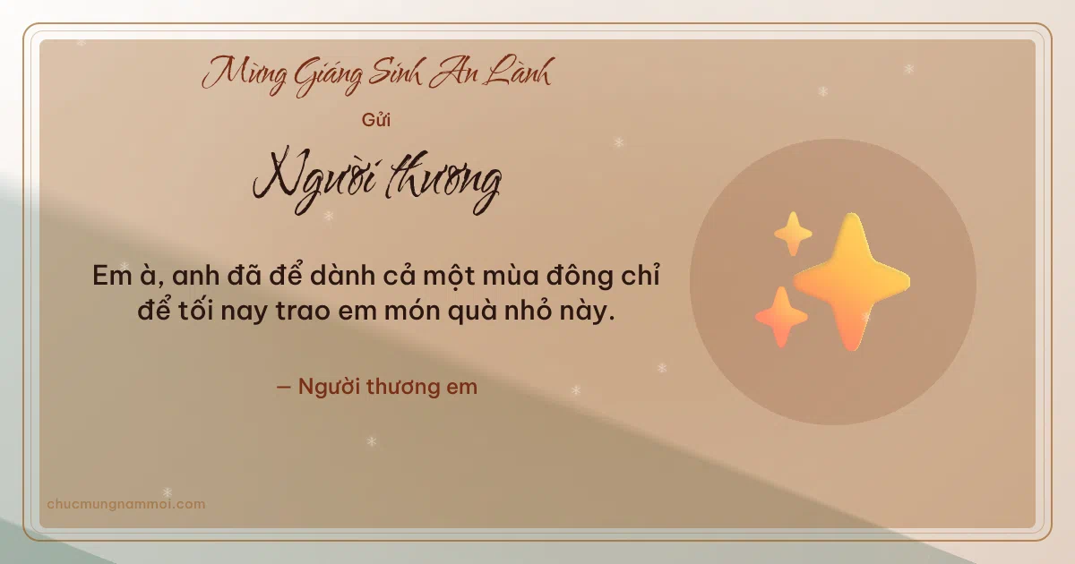 Thiệp Giáng sinh cho người yêu: Lấp lánh đêm Noel. Em à, anh đã để dành cả một mùa đông chỉ… (Bản ngang)