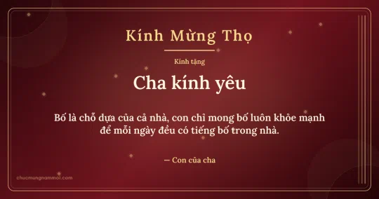Thiệp mừng thọ cho cha: Kim tuyến và sọc dọc trên nền đỏ son