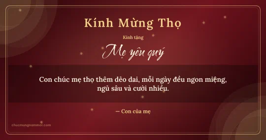 Thiệp cho mẹ: Kim tuyến ngày mừng thọ trên nền đỏ son