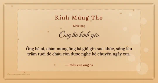 Thiệp mừng thọ cho ông bà: Kim tuyến trên nền vàng mật ong