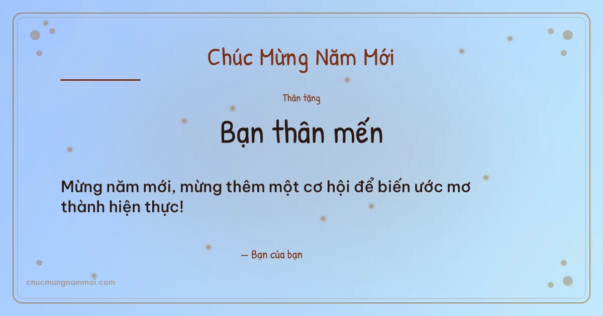 Thiệp năm mới cho bạn bè: Kim tuyến trên nền trời xanh. Mừng năm mới, mừng thêm một cơ hội… (Bản ngang)