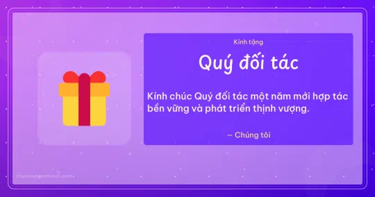 Thiệp năm mới cho đối tác: Hộp quà trên nền tím thạch anh