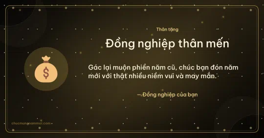 Thiệp năm mới cho đồng nghiệp: Túi tiền trên nền đen ánh kim