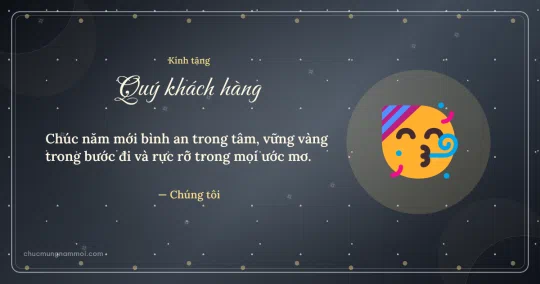 Thiệp năm mới cho khách hàng: Mặt cười dự tiệc trên nền xám bạc