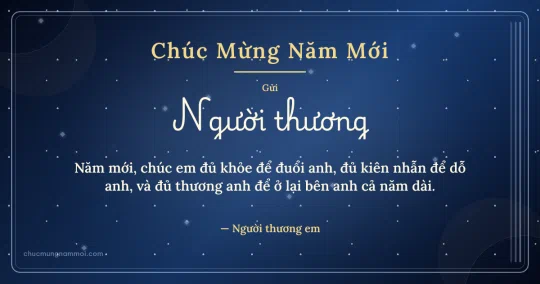 Thiệp năm mới cho người yêu: Kim tuyến đêm giao thừa trên nền xanh biển sâu