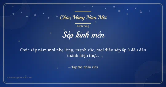 Thiệp cho sếp: Xanh cô ban vàng chào năm mới