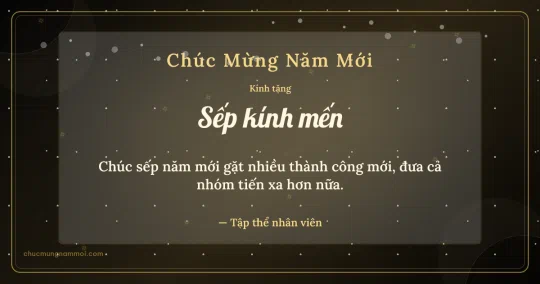 Thiệp năm mới cho sếp: Sao băng và sao nhỏ trên nền đen ánh kim