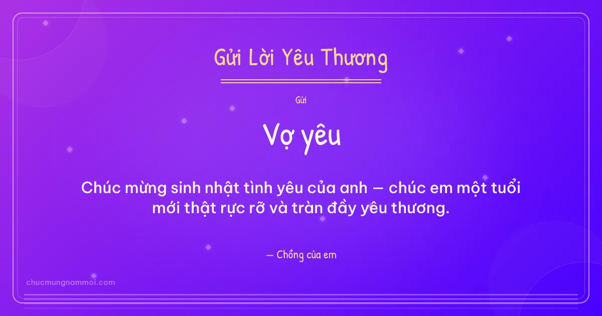 Thiệp cá nhân cho vợ: Sọc mảnh trên nền tím thạch anh. Chúc mừng sinh nhật tình yêu của anh… (Bản ngang)