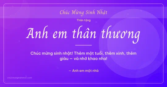 Thiệp sinh nhật cho anh em: Bong bóng và vòng tròn lớn trên nền tím thạch anh