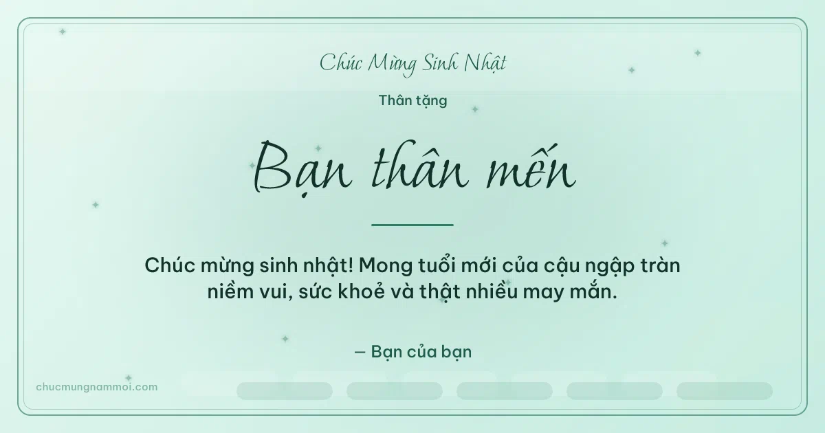 Thiệp sinh nhật cho bạn bè: Sóng nước tuổi mới. Chúc mừng sinh nhật! Mong tuổi mới của cậu ngập tràn niềm vu (Bản ngang)