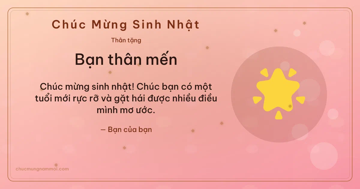 Thiệp sinh nhật cho bạn bè: Ngôi sao sáng trên nền hồng san hô. Chúc mừng sinh nhật! Chúc bạn có một tuổi mới rực rỡ và gặt  (Bản ngang)