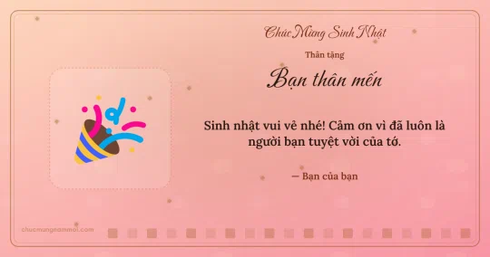 Thiệp sinh nhật cho bạn bè: Pháo giấy trên nền hồng san hô