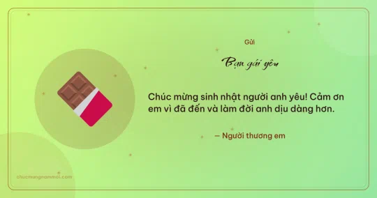 Thiệp sinh nhật cho bạn gái: Thanh sô-cô-la trên nền xanh lúa non