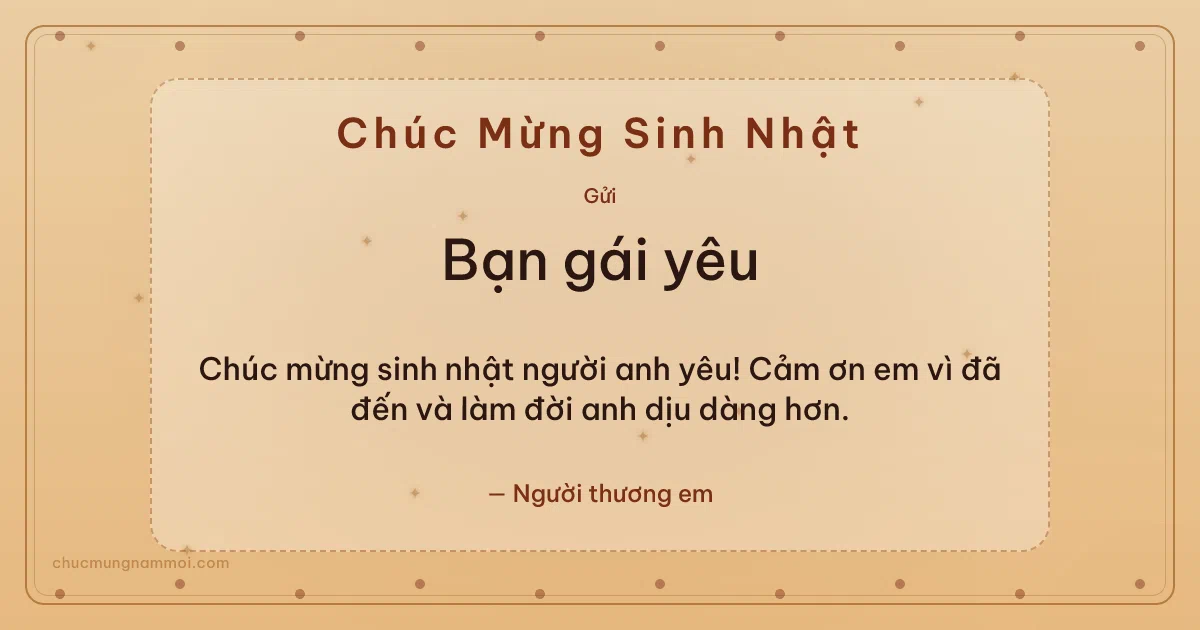 Thiệp sinh nhật cho bạn gái: Mật ong tươi mới. Chúc mừng sinh nhật người anh yêu! Cảm ơn em vì đã đến và là (Bản ngang)