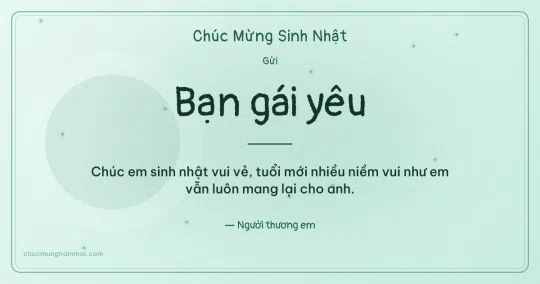 Thiệp sinh nhật cho bạn gái: Sao lấp lánh và vòng tròn lớn trên nền xanh bạc hà