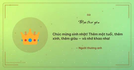 Thiệp sinh nhật cho bạn trai: Vương miện trên nền xanh lúa non