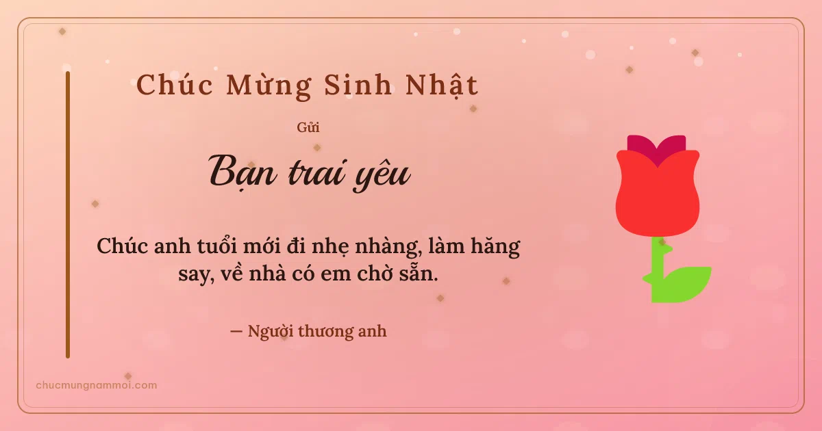 Thiệp sinh nhật cho bạn trai: Hoa hồng trên nền hồng san hô. Chúc anh tuổi mới đi nhẹ nhàng, làm hăng say… (Bản ngang)