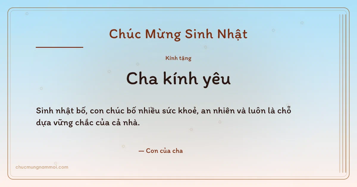 Thiệp sinh nhật cho cha: Bong bóng và sọc dọc trên nền bình minh. Sinh nhật bố, con chúc bố nhiều sức khoẻ, an nhiên và luôn l (Bản ngang)
