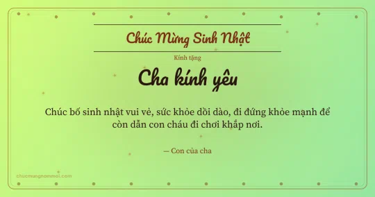 Thiệp sinh nhật cho cha: Sao lấp lánh và hạt chấm trên nền xanh lúa non
