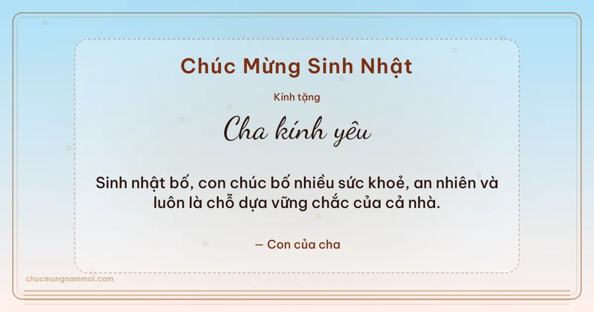 Thiệp sinh nhật cho cha: Bong bóng trên nền bình minh. Sinh nhật bố, con chúc bố nhiều sức khoẻ, an nhiên và luôn l (Bản ngang)