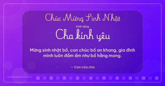 Thiệp sinh nhật cho cha: Bong bóng và ô vuông nhỏ trên nền tím thạch anh