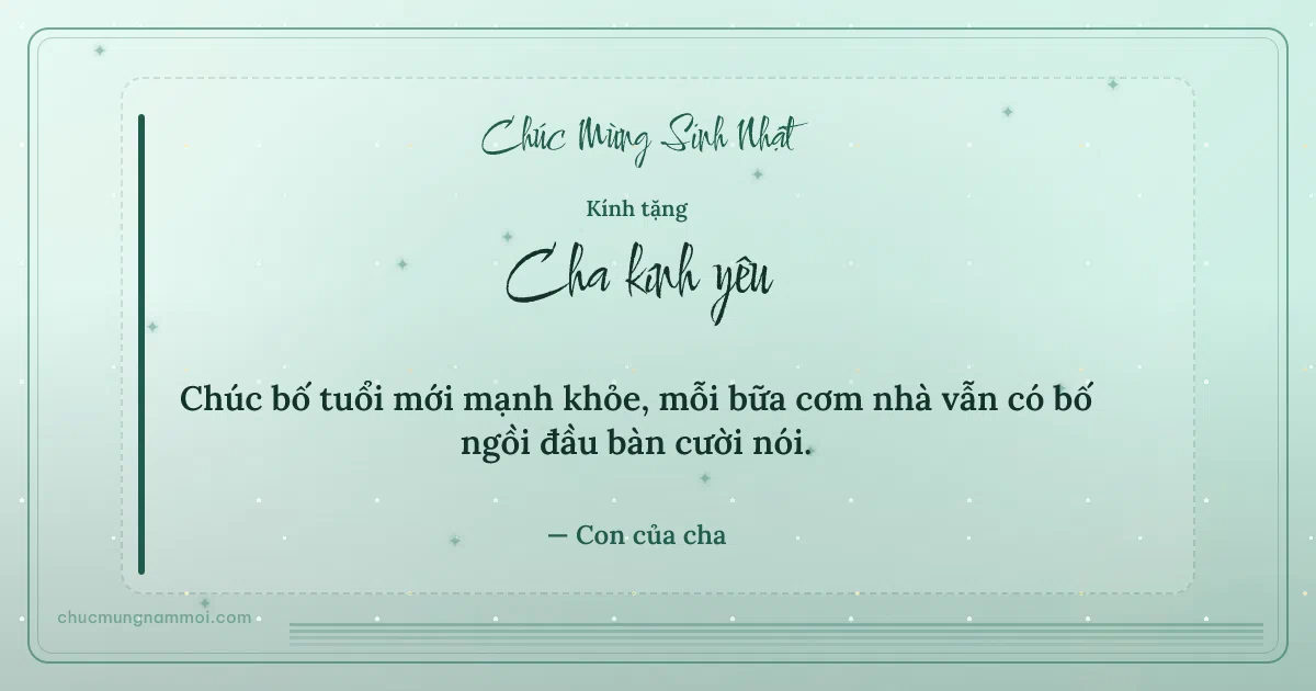 Thiệp sinh nhật cho cha: Sao lấp lánh trên nền xanh bạc hà. Chúc bố tuổi mới mạnh khỏe… (Bản ngang)