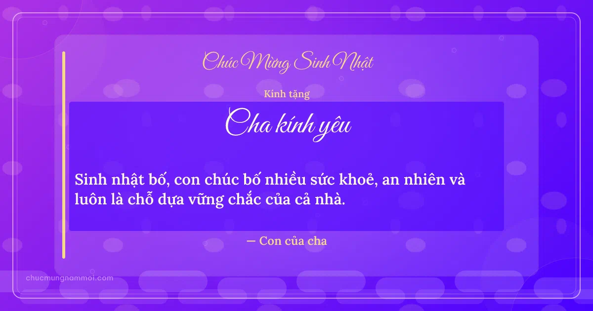 Thiệp sinh nhật cho cha: Sóng nước trên nền tím thạch anh. Sinh nhật bố, con chúc bố nhiều sức khoẻ, an nhiên và luôn l (Bản ngang)