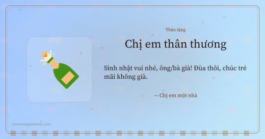 Thiệp sinh nhật cho chị em: Chai sâm banh trên nền trời xanh
