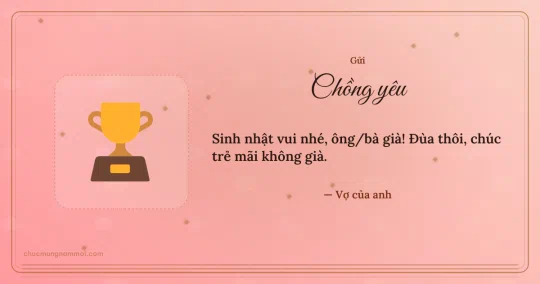 Thiệp sinh nhật cho chồng: Chiếc cúp trên nền hồng phấn
