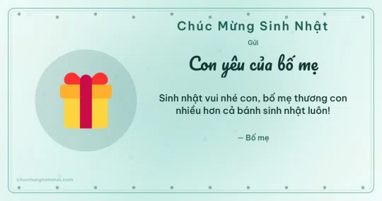 Thiệp sinh nhật cho con: Hộp quà trên nền xanh ngọc nước