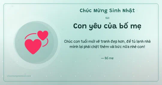 Thiệp sinh nhật cho con: Hai trái tim quấn quýt tuổi mới