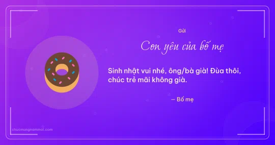 Thiệp sinh nhật cho con: Bánh vòng trên nền tím thạch anh