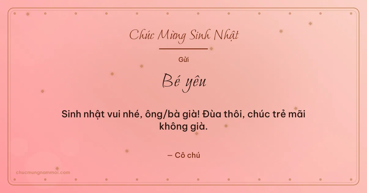 Thiệp sinh nhật cho em bé: Kim tuyến tuổi mới. Sinh nhật vui nhé, ông/bà già! Đùa thôi, chúc trẻ mãi không  (Bản ngang)