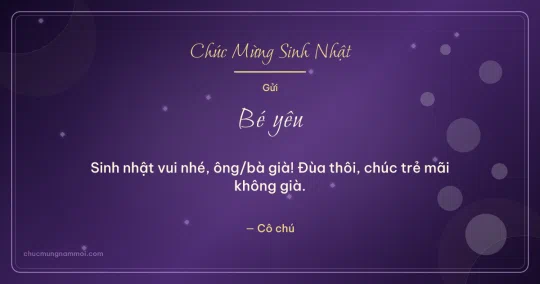 Thiệp sinh nhật cho em bé: Bong bóng trên nền tím đêm