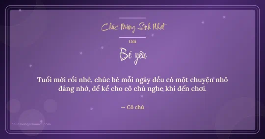 Thiệp sinh nhật cho em bé: Tím đêm rạng rỡ