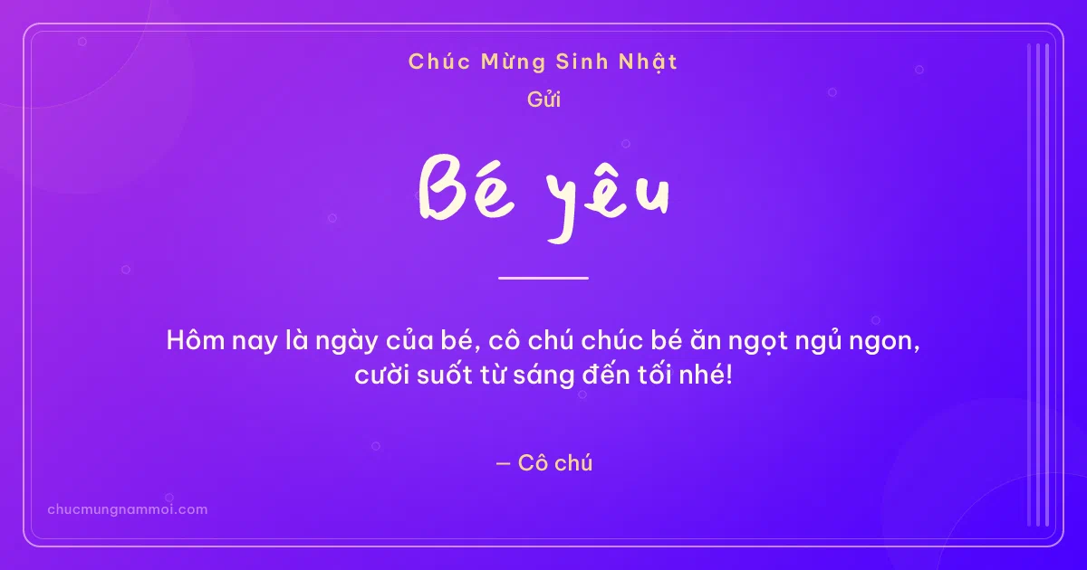 Thiệp sinh nhật cho em bé: Bong bóng và sọc dọc tuổi mới. Hôm nay là ngày của bé, cô chú chúc bé ăn ngọt ngủ ngon… (Bản ngang)