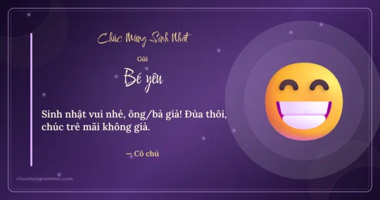 Thiệp sinh nhật cho em bé: Cười toe trên nền tím đêm
