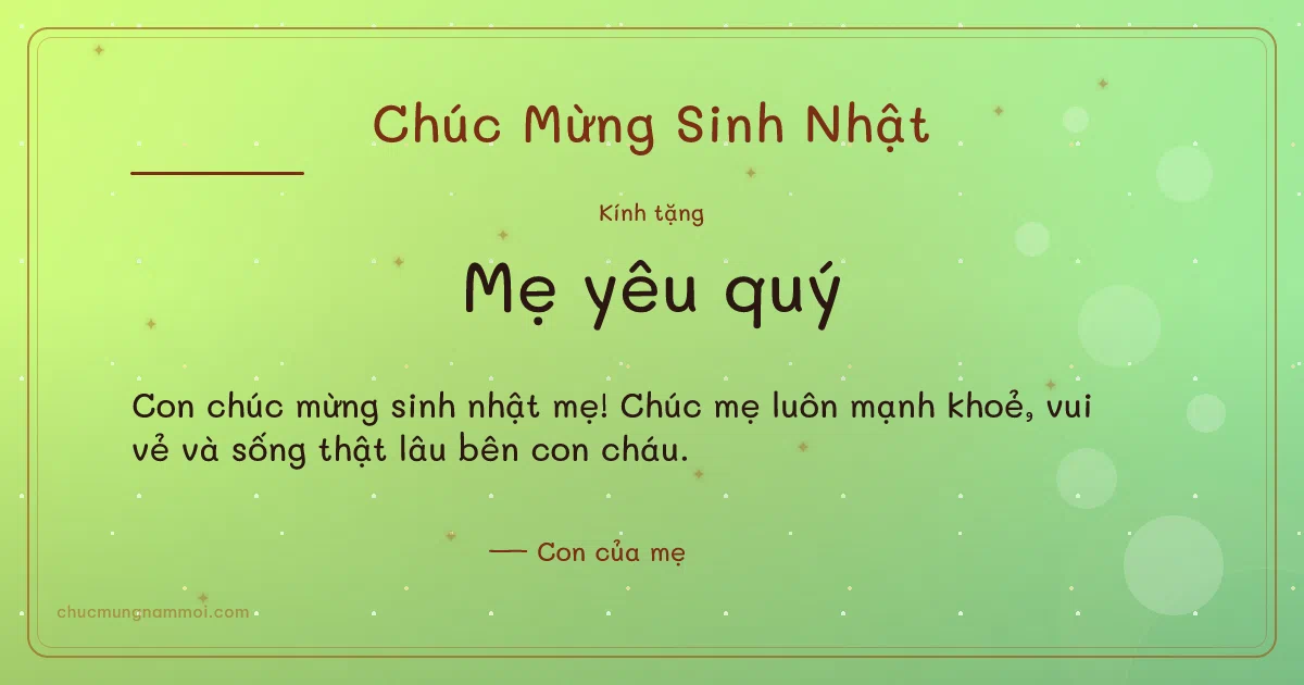 Thiệp sinh nhật cho mẹ: Sao lấp lánh tuổi mới trên nền xanh lúa non. Con chúc mừng sinh nhật mẹ! Chúc mẹ luôn mạnh khoẻ, vui vẻ v (Bản ngang)