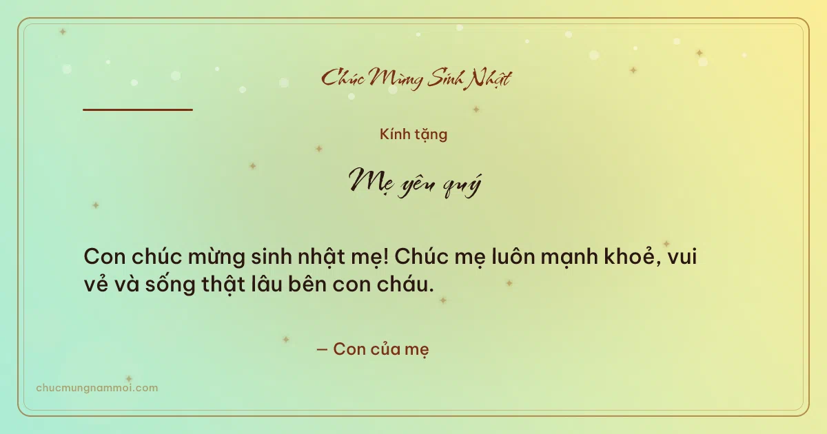 Thiệp cho mẹ: Sao lấp lánh ngày sinh nhật. Con chúc mừng sinh nhật mẹ! Chúc mẹ luôn mạnh khoẻ, vui vẻ v (Bản ngang)