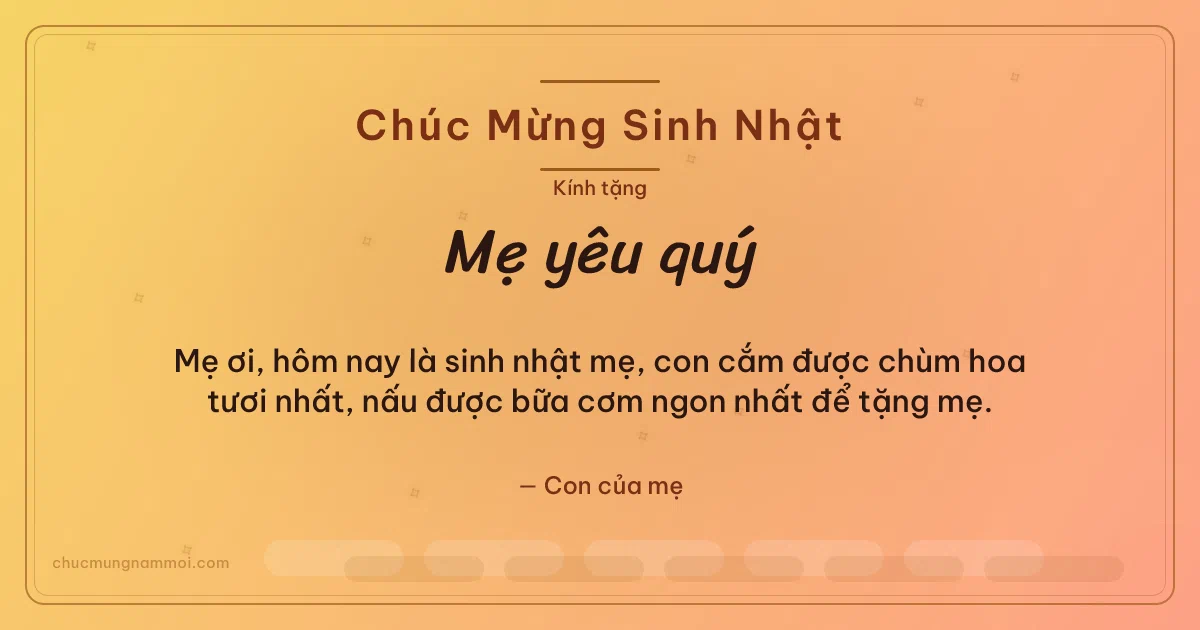 Thiệp sinh nhật cho mẹ: Sao băng tuổi mới trên nền nắng sớm. Mẹ ơi, hôm nay là sinh nhật mẹ… (Bản ngang)