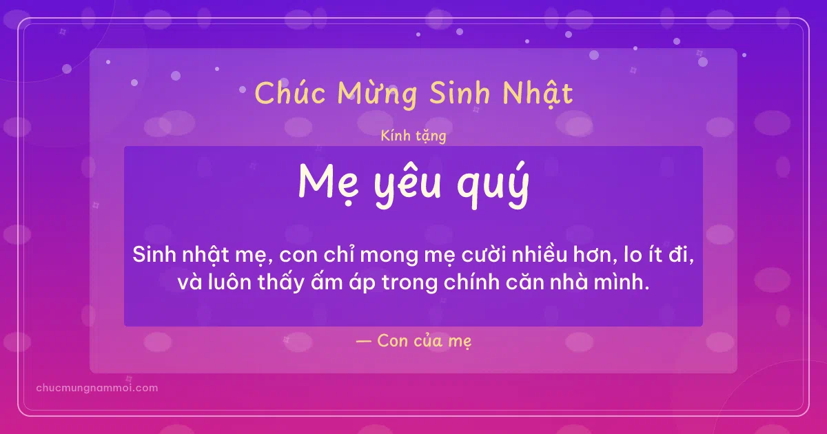 Thiệp sinh nhật cho mẹ: Hoa sim vui tươi. Sinh nhật mẹ, con chỉ mong mẹ cười nhiều hơn, lo ít đi… (Bản ngang)