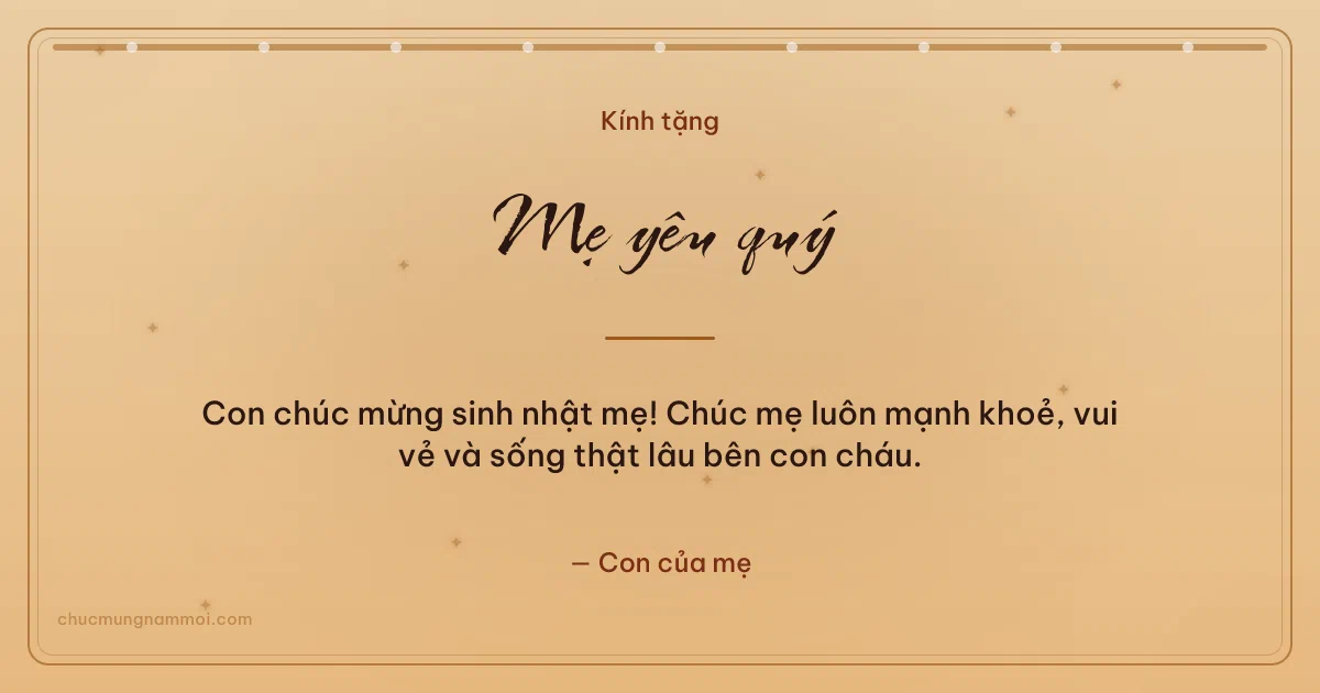 Thiệp sinh nhật cho mẹ: Sao lấp lánh trên nền vàng mật ong. Con chúc mừng sinh nhật mẹ! Chúc mẹ luôn mạnh khoẻ, vui vẻ v (Bản ngang)