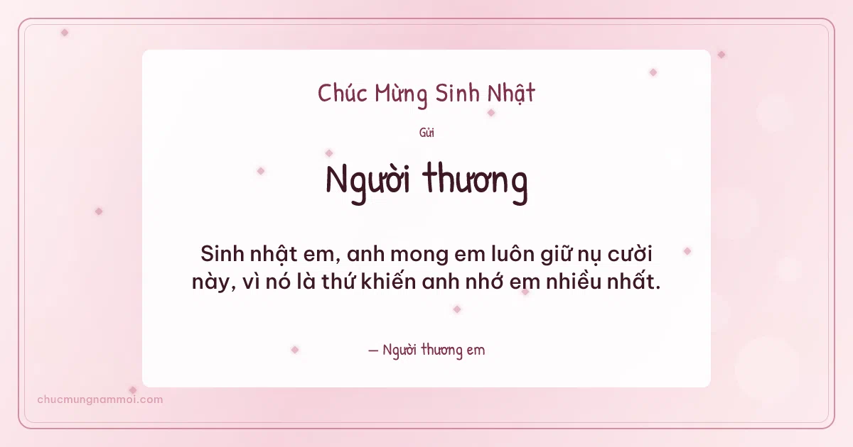 Thiệp sinh nhật cho người yêu: Hồng phấn nước rạng rỡ. Sinh nhật em, anh mong em luôn giữ nụ cười này… (Bản ngang)
