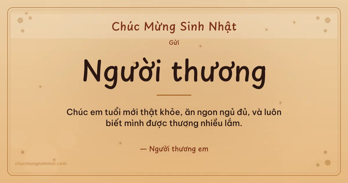 Thiệp sinh nhật cho người yêu: Sao lấp lánh và chấm nhỏ trên nền vàng mật ong. Chúc em tuổi mới thật khỏe, ăn ngon ngủ đủ… (Bản ngang)