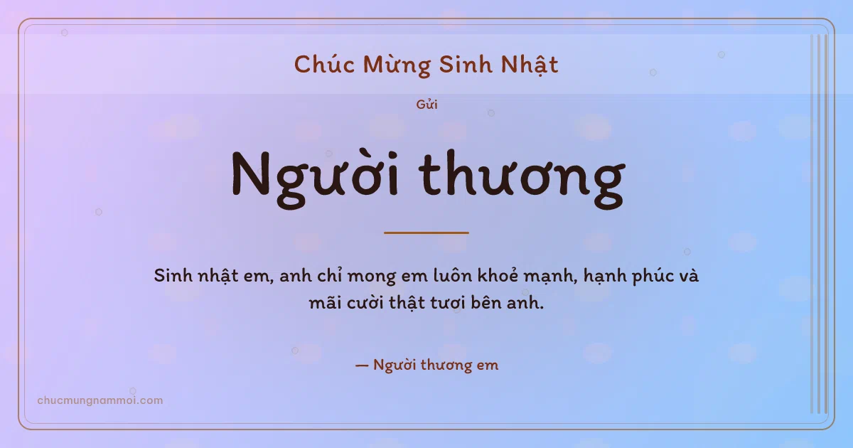 Thiệp sinh nhật cho người yêu: Bong bóng trên nền tím tử đằng. Sinh nhật em, anh chỉ mong em luôn khoẻ mạnh, hạnh phúc và m (Bản ngang)