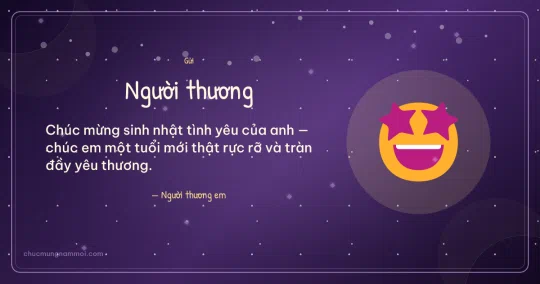 Thiệp sinh nhật cho người yêu: Mặt cười mắt sao trên nền tím đêm