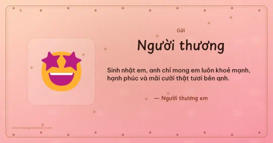 Thiệp sinh nhật cho người yêu: Mặt cười mắt sao trên nền hồng san hô